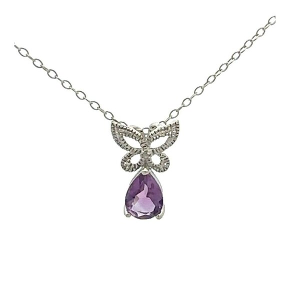Designer Sterling Silver & Amethyst Butterfly Pendant w/ 18” Chain Necklace! 190 - Picture 1 of 8